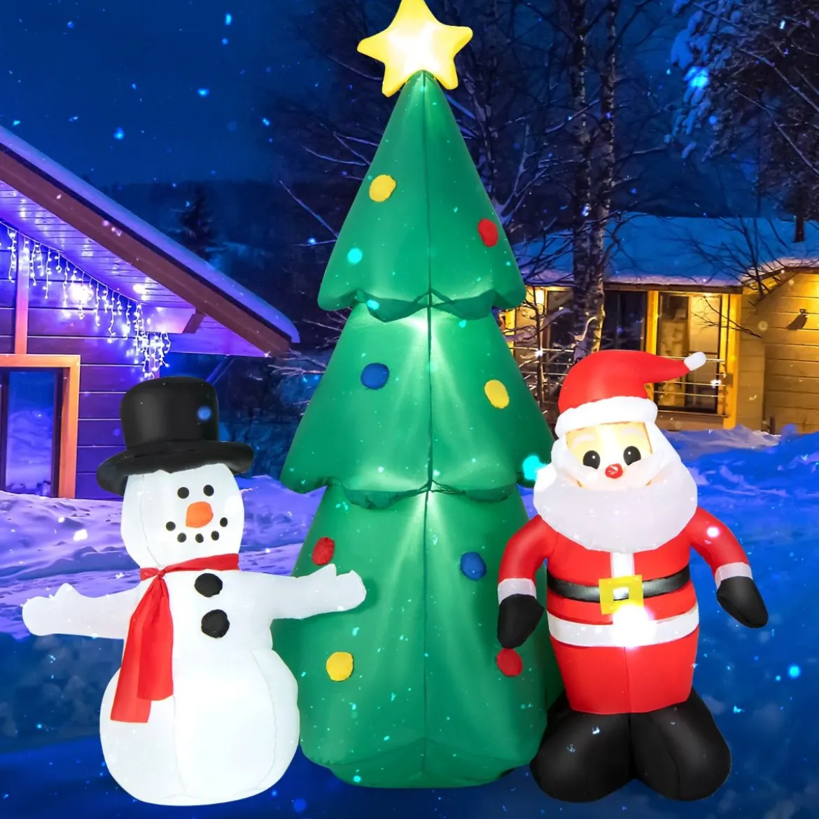 185 cm Hohe Weihnachtsdekoration zum Aufblasen Riesige Weihnachtskombination mit LED-Leuchten