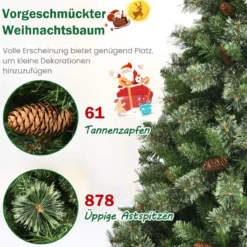 180 cm hohe Weihnachtstanne mit Kiefernzapfen künstlicher Weihnachtsbaum für Zuhause Grün