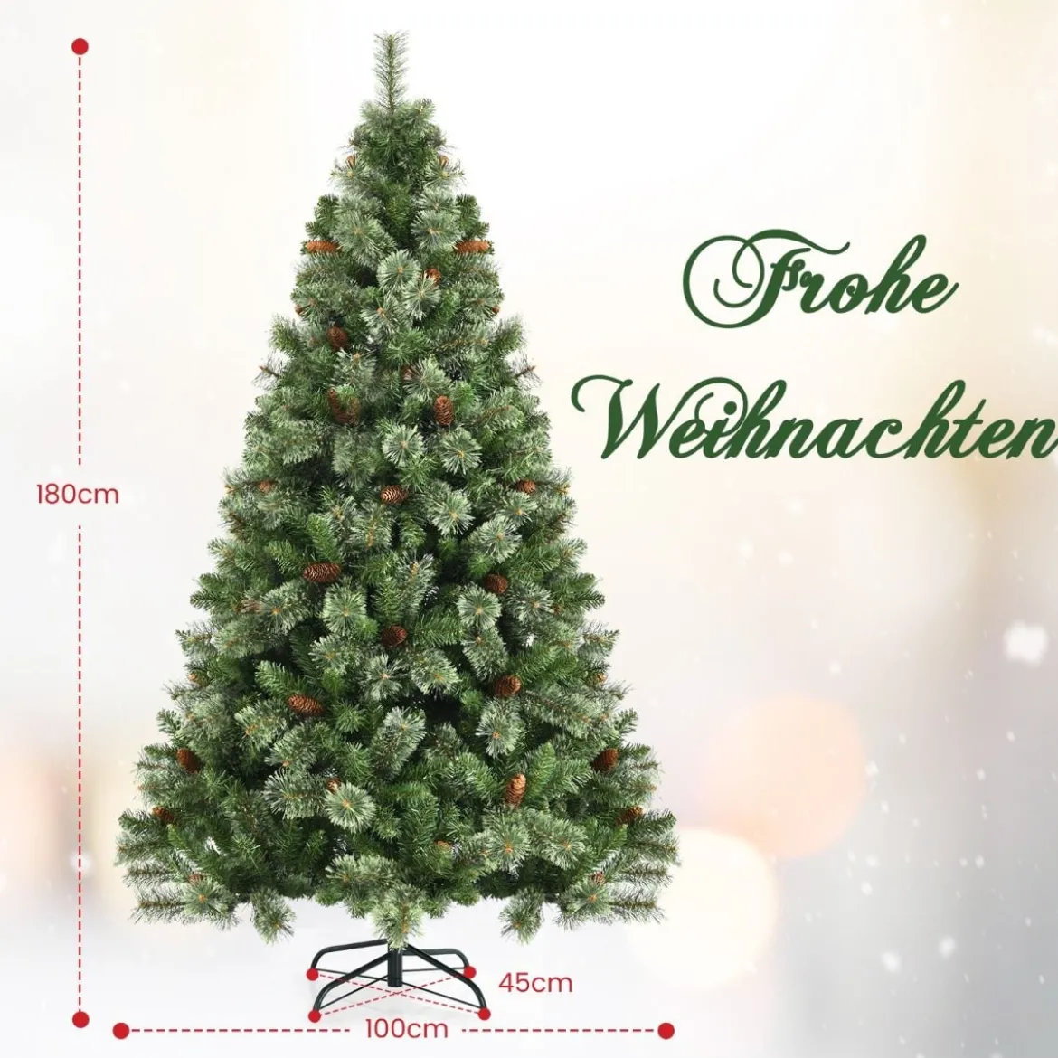180 cm hohe Weihnachtstanne mit Kiefernzapfen künstlicher Weihnachtsbaum für Zuhause Grün