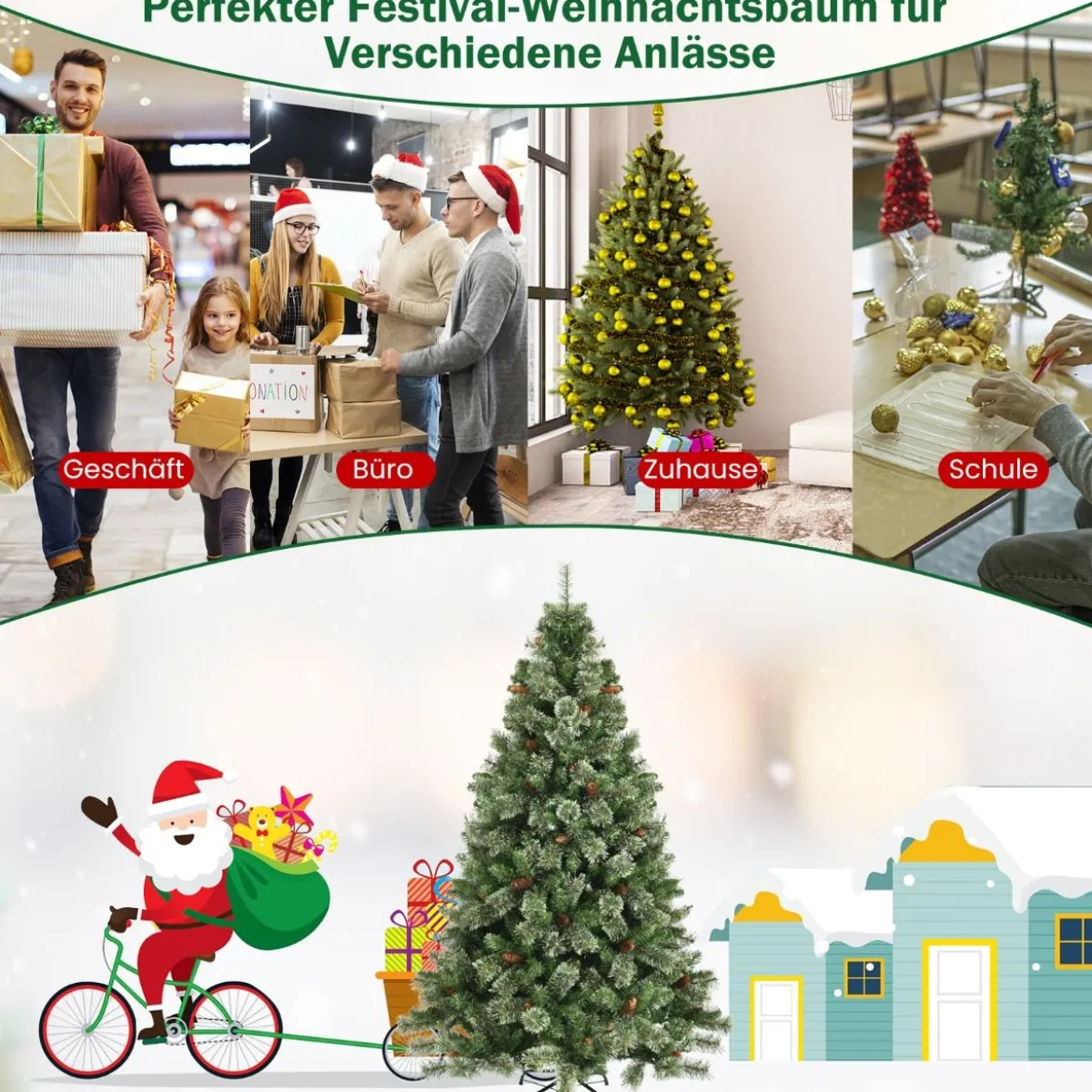 180 cm hohe Weihnachtstanne mit Kiefernzapfen künstlicher Weihnachtsbaum für Zuhause Grün