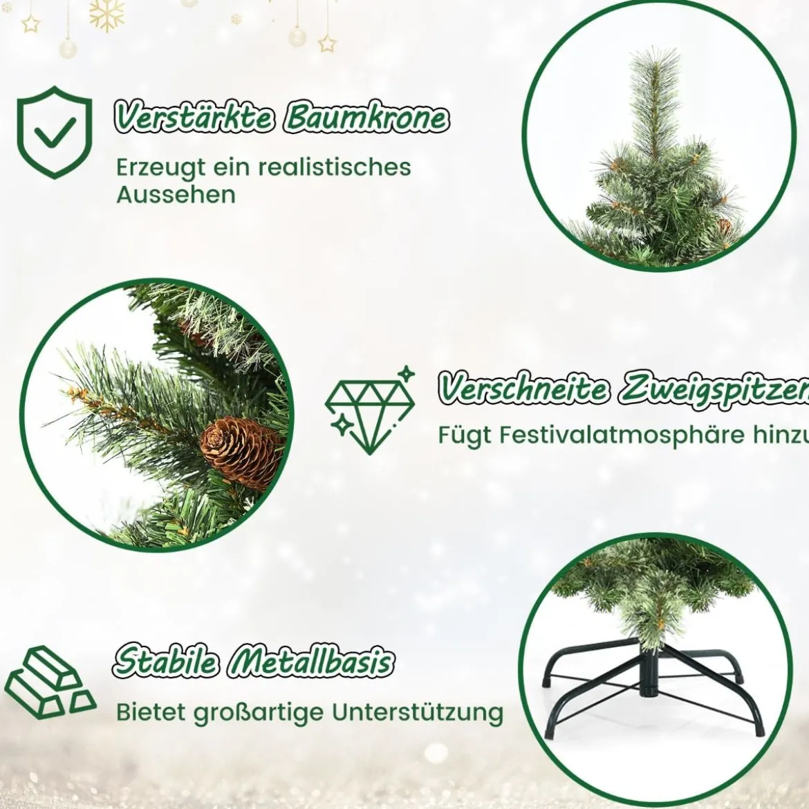 180 cm hohe Weihnachtstanne mit Kiefernzapfen künstlicher Weihnachtsbaum für Zuhause Grün