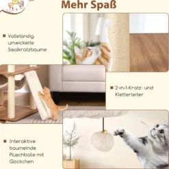 168cm Holz Kratzbaum mit Höhle & Leiter & Matten & Bällen & Hängematte Katzenkratzbaum