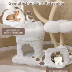 165cm Holz Kratzbaum mit 4 Warmen Liegeflächen & Katzenhöhle & Sisalstämmen Katzenbaum