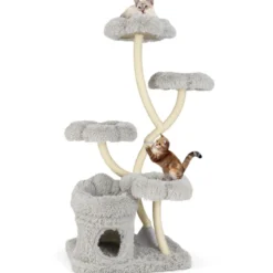 165cm Holz Kratzbaum mit 4 Warmen Liegeflächen & Katzenhöhle & Sisalstämmen Katzenbaum