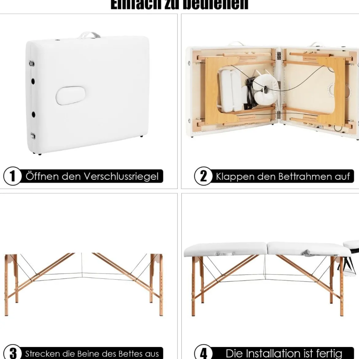 185 cm Holz Massagetisch mit Tragetasche 2-Fach faltbares tragbares Massagebett