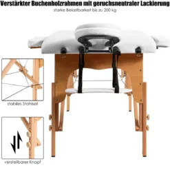 185 cm Holz Massagetisch mit Tragetasche 2-Fach faltbares tragbares Massagebett