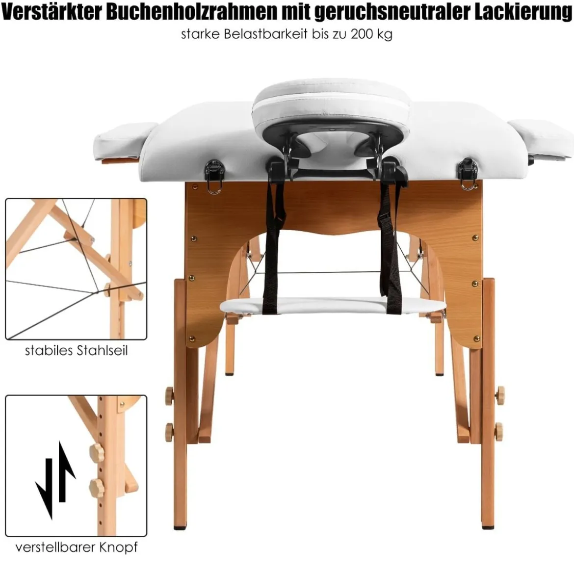 185 cm Holz Massagetisch mit Tragetasche 2-Fach faltbares tragbares Massagebett