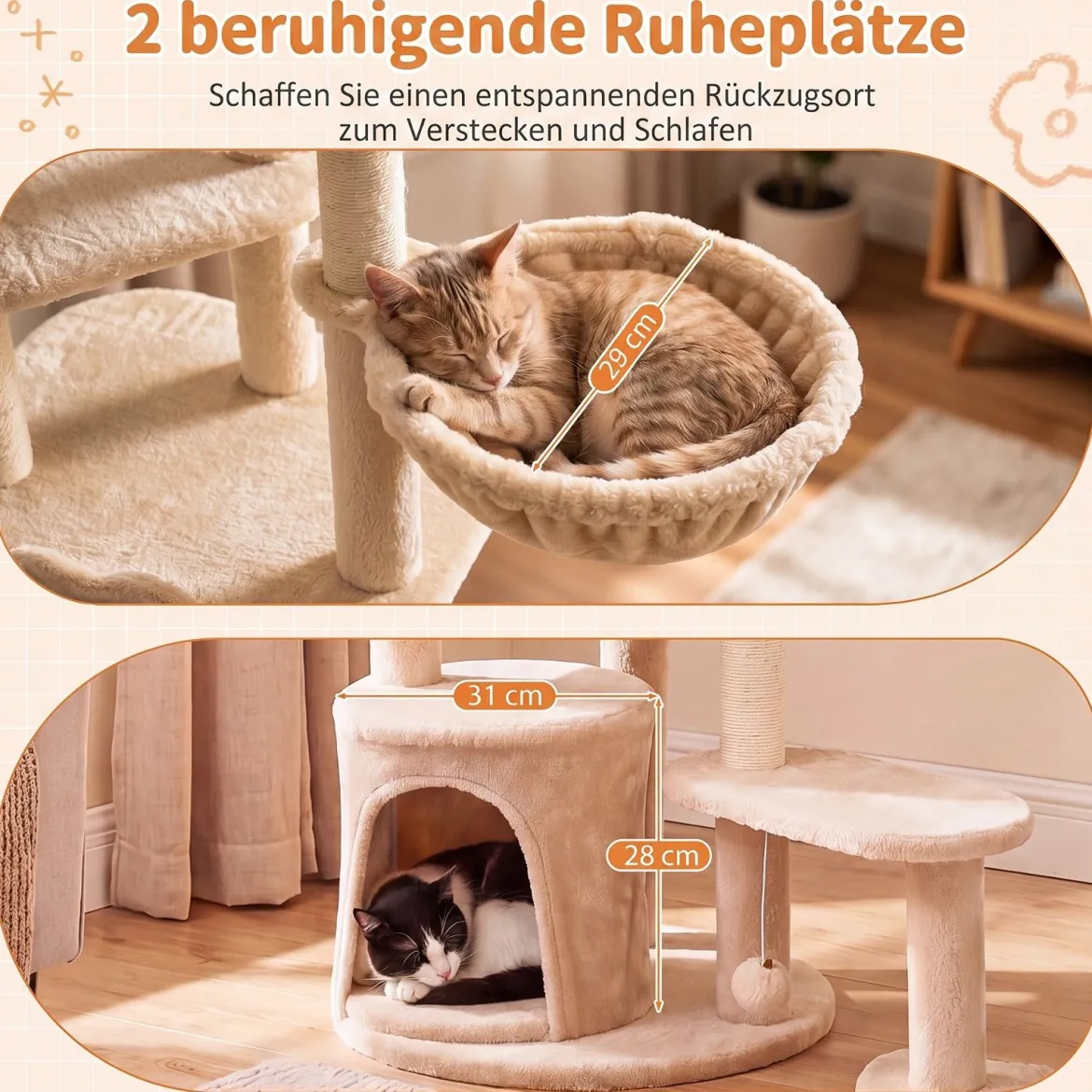 149 cm Indoor Kratzbaum mit Kippsicherung & 4 Sisal-Kratzsäulen für Kleine und Mittelgroße Katzen