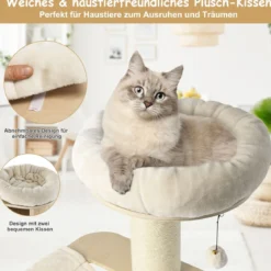 174 cm Katzenbaum aus Massivholz 4-Etagen Katzenturm Natur
