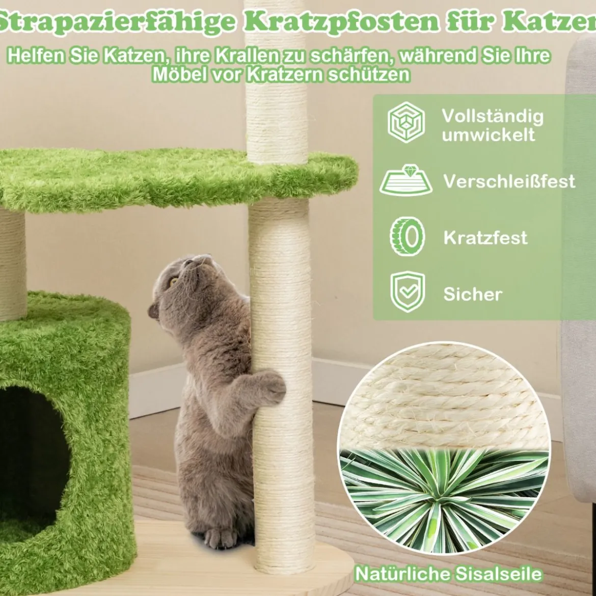97 cm Katzenbaum mit Komplett Umwickelten Sisal-Kratzpfosten & Gepolstertem Top-Perch