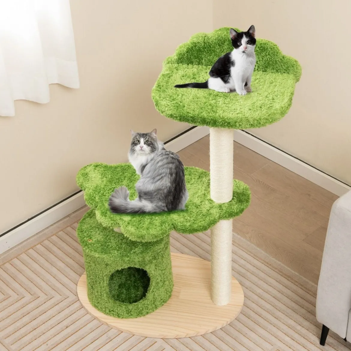 97 cm Katzenbaum mit Komplett Umwickelten Sisal-Kratzpfosten & Gepolstertem Top-Perch