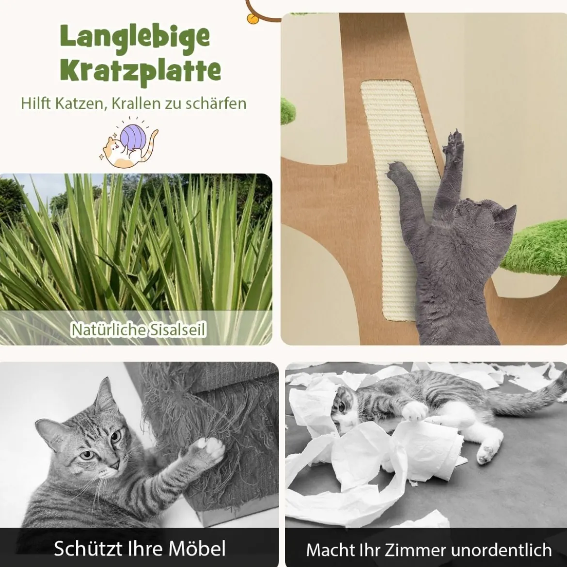 128 cm Katzenbaum mit Liegeplatz & Springplattform Kätzchen Aktivitätszentrum