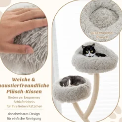 178 cm Katzenbaum mit Sisal-Kratzsäulen & 3 Warmen Liegeflächen & Plüschbälle