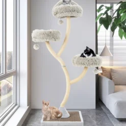 178 cm Katzenbaum mit Sisal-Kratzsäulen & 3 Warmen Liegeflächen & Plüschbälle