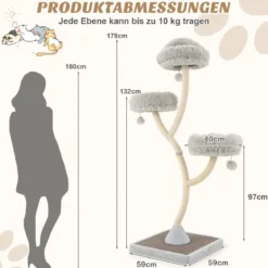 178 cm Katzenbaum mit Sisal-Kratzsäulen & 3 Warmen Liegeflächen & Plüschbälle