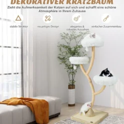 178 cm Katzenbaum mit Sisal-Kratzsäulen & 3 Warmen Liegeflächen & Plüschbälle