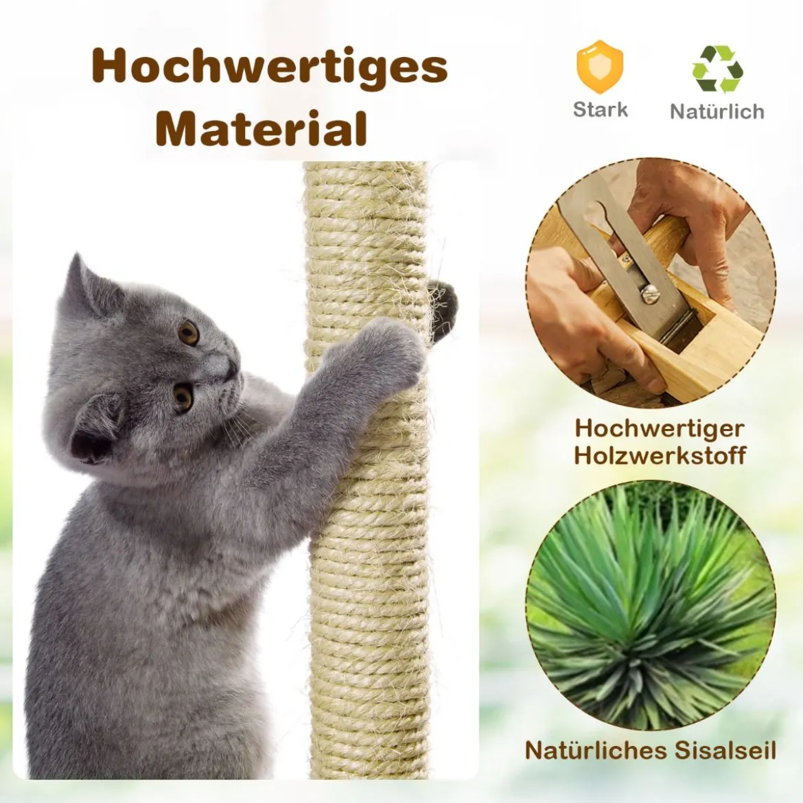 135cm Katzenbaum 4-stufiger Katzenkratzbaum Holz Kratzbaum Spielhaus mit Höhle und 4 Matten Katzenmöbel