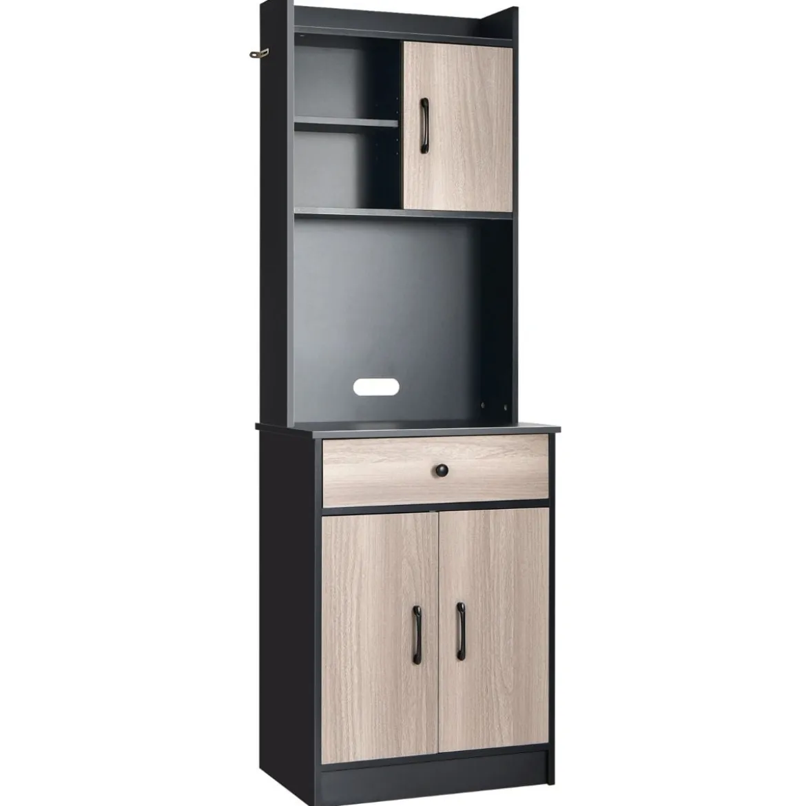 180 cm Küchenschrank aus Holz mit Schublade & Verstellbare Einlegeböden Sideboard Schwarz