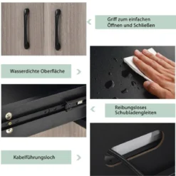 180 cm Küchenschrank aus Holz mit Schublade & Verstellbare Einlegeböden Sideboard Schwarz