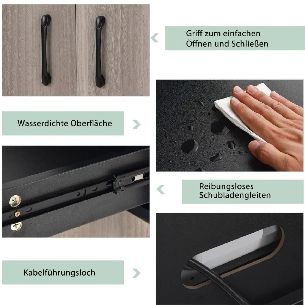 180 cm Küchenschrank aus Holz mit Schublade & Verstellbare Einlegeböden Sideboard Schwarz