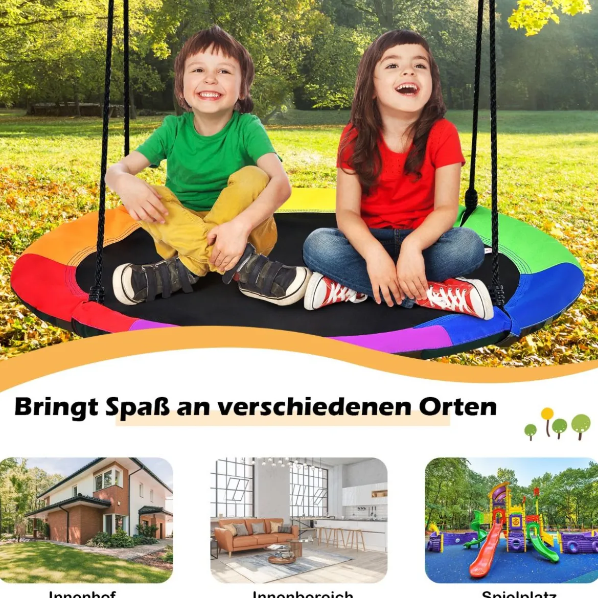 Ø100 cm Kinder Baumschaukel doppelseitige Farbe Nestschaukel Bunt + Tarnung