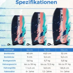104 cm Kinder Bodyboard mit EPS-Kern & XPE-Deck & HDPE-Unterseite & Handgelenkschlaufe Bunt