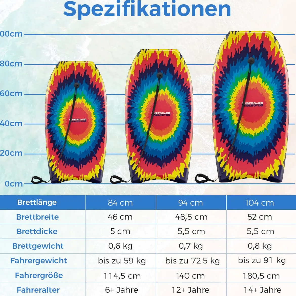 104 cm Kinder Bodyboard mit EPS-Kern & XPE-Deck & HDPE-Unterseite & Handgelenkschlaufe Explosionsmuster