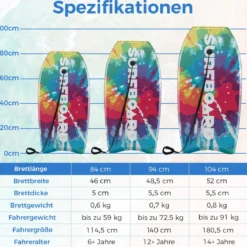 104 cm Kinder Bodyboard mit EPS-Kern & XPE-Deck & HDPE-Unterseite & Handgelenkschlaufe Surfboard