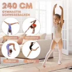 240 cm Kinder Schwebebalken klappbare Balancierbalken Gymnastikbalken mit Tragegriff Braun