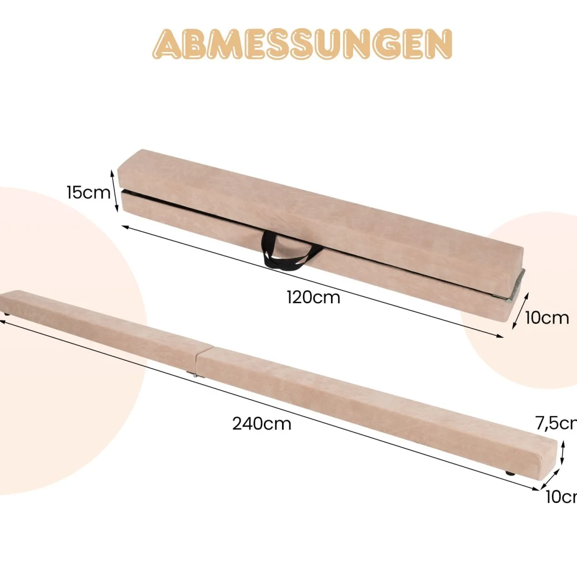 240 cm Kinder Schwebebalken klappbare Balancierbalken Gymnastikbalken mit Tragegriff Braun