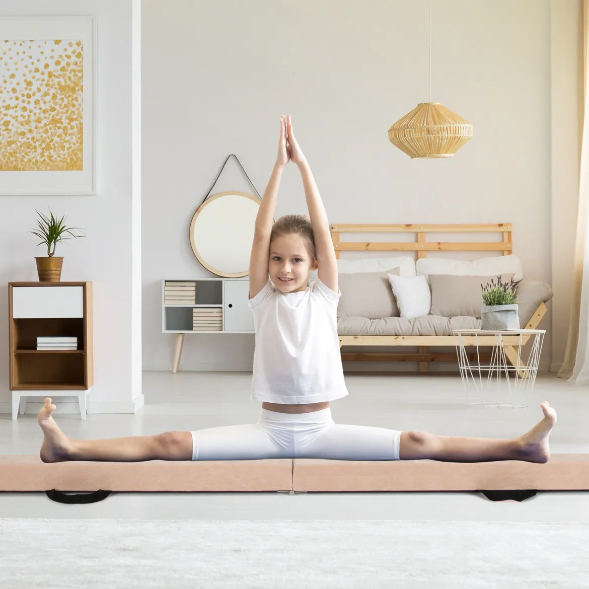240 cm Kinder Schwebebalken klappbare Balancierbalken Gymnastikbalken mit Tragegriff Braun