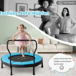 Ø102 cm Kinder Trampolin mit Abnehmbarer Haltegriff Minitrampolin bis 100 kg Belastbar Blau