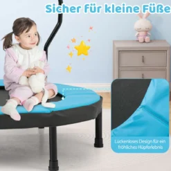 Ø102 cm Kinder Trampolin mit Abnehmbarer Haltegriff Minitrampolin bis 100 kg Belastbar Blau
