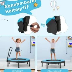 Ø102 cm Kinder Trampolin mit Abnehmbarer Haltegriff Minitrampolin bis 100 kg Belastbar Blau