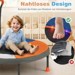 Ø90 cm Kindertrampolin mit LED Beleuchtung & Griff & Tragetasche Mini Trampolin Dunkelblau