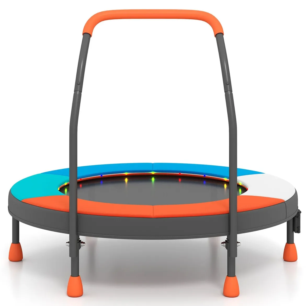 Ø90 cm Kindertrampolin mit LED Beleuchtung & Griff & Tragetasche Mini Trampolin Hellblau
