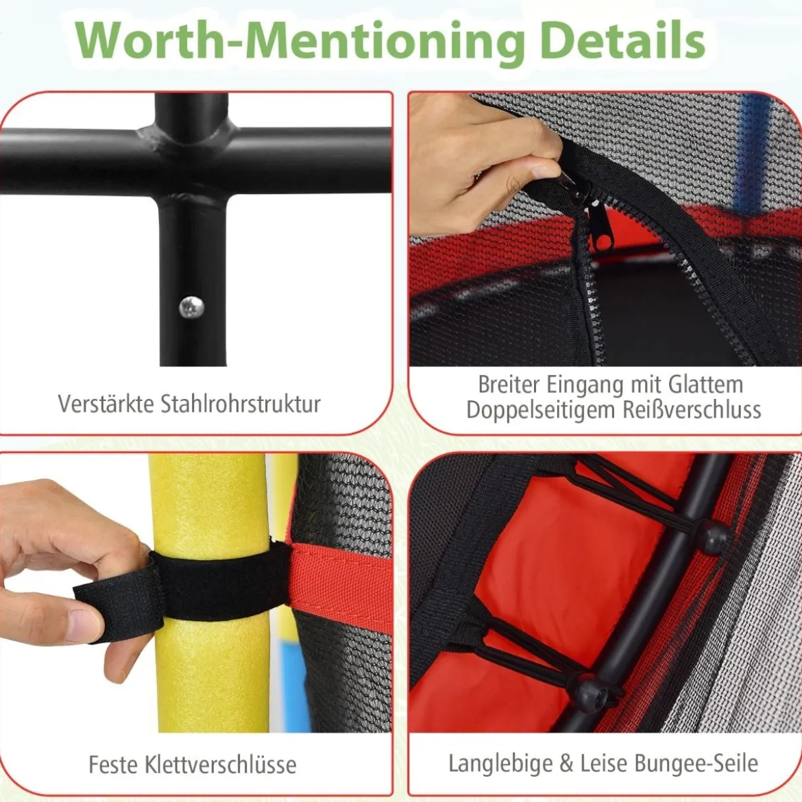 Ø140 cm Kinder-Trampolin mit Sicherheitsnetz Gartentrampolin Kindertrampolin Schwarz + Bunt