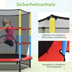 Ø140 cm Kinder-Trampolin mit Sicherheitsnetz Gartentrampolin Kindertrampolin Schwarz + Bunt