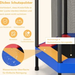 Ø122 cm Kinder-Trampolin Outdoor- & Indoor-Trampolin mit Sicherheitsnetz Blau + Schwarz