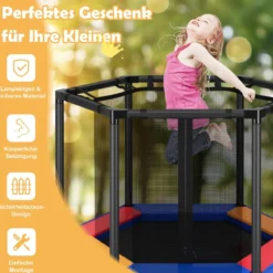 Ø122 cm Kinder-Trampolin Outdoor- & Indoor-Trampolin mit Sicherheitsnetz Blau + Schwarz