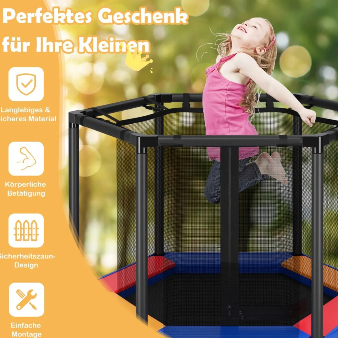 Ø122 cm Kinder-Trampolin Outdoor- & Indoor-Trampolin mit Sicherheitsnetz Blau + Schwarz