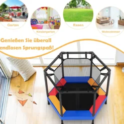 Ø122 cm Kinder-Trampolin Outdoor- & Indoor-Trampolin mit Sicherheitsnetz Blau + Schwarz