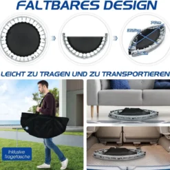 Ø101 cm klappbares Mini-Trampolin Fitness-Trampolin mit höhenverstellbarm Haltegriff
