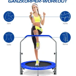 Ø101 cm klappbares Mini-Trampolin Fitness-Trampolin mit höhenverstellbarm Haltegriff