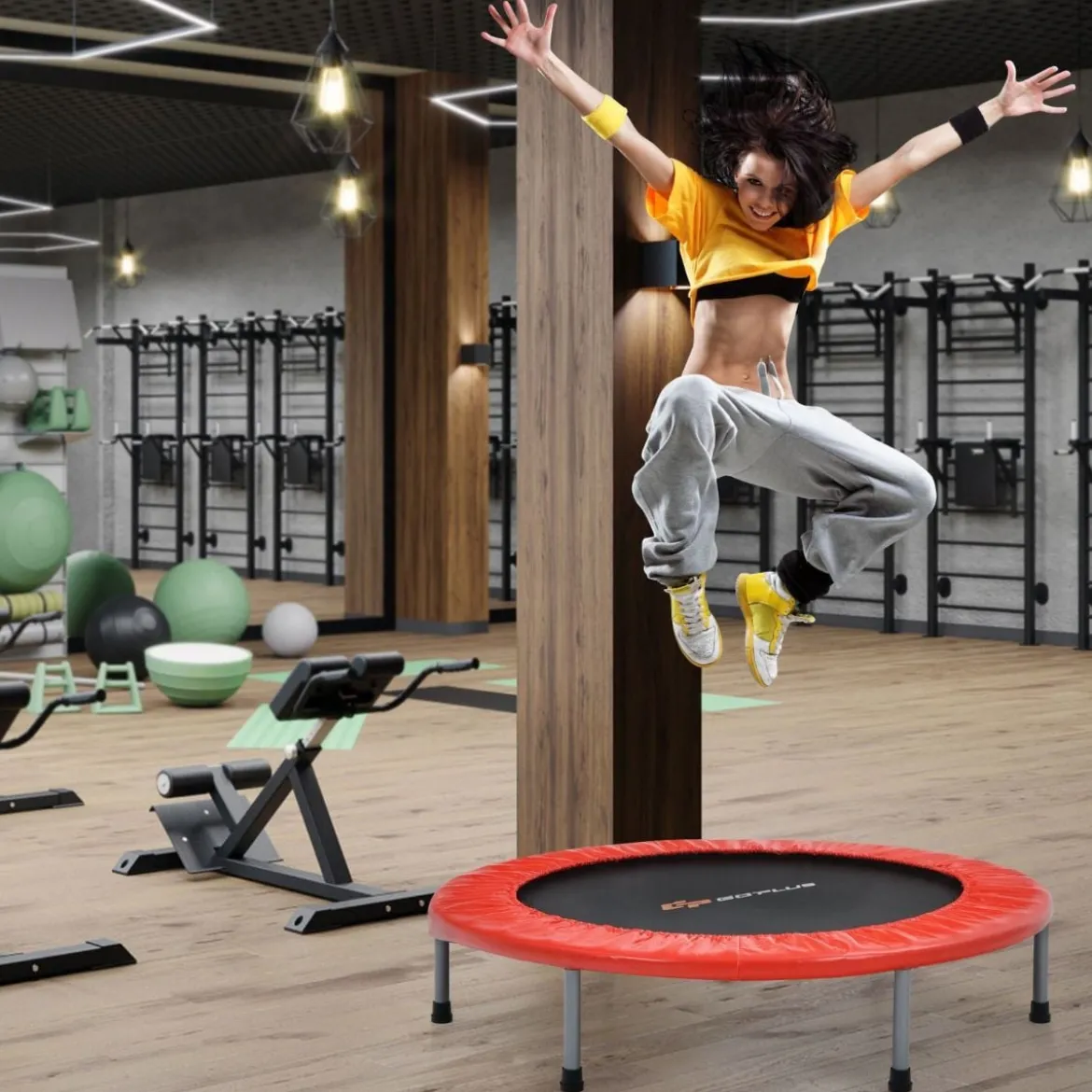 Ø101 cm klappbares Mini-Trampolin Fitness-Trampolin mit höhenverstellbarm Haltegriff