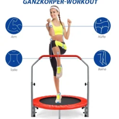 Ø101 cm klappbares Mini-Trampolin Fitness-Trampolin mit höhenverstellbarm Haltegriff
