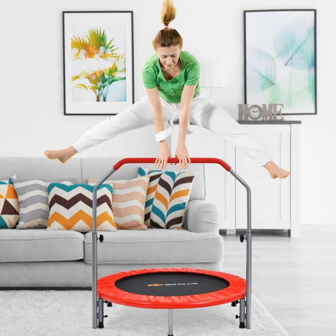 Ø101 cm klappbares Mini-Trampolin Fitness-Trampolin mit höhenverstellbarm Haltegriff