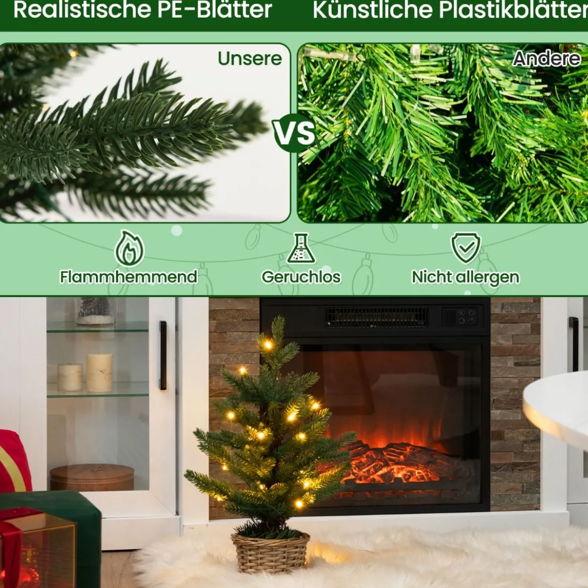 48cm kleiner Weihnachtsbaum beleuchteter Mini Weihnachtsbaum Christbaum für Haus Büro