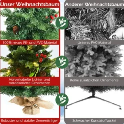 60 cm Kleiner Weihnachtsbaum eleuchteter Christbaum mit roten Beeren und LED-Lichtern Grün