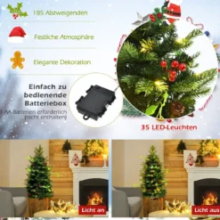 60 cm Kleiner Weihnachtsbaum eleuchteter Christbaum mit roten Beeren und LED-Lichtern Grün